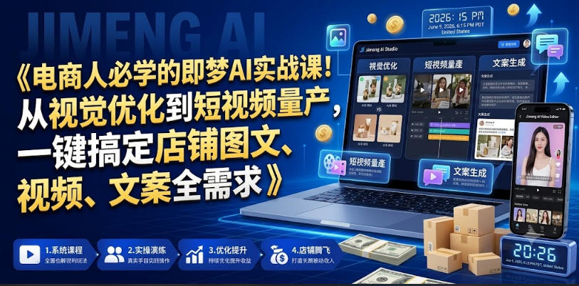 电商人必学的即梦AI实战课！从视觉优化到短视频量产，一键搞定店铺图文、视频、文案全需求-16888副业资讯