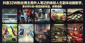 抖音32W粉丝博主局外人笔记的体验人生副本动画教学，拿伙伴计划+精选独家收益，新赛道新涨粉快【录制版】-16888副业资讯