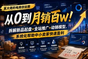 某大佬的电商创业圈从0到月销百W！拆解新品起盘+全站推广+动销模型，系统化帮助中小卖家快速盈利-16888副业资讯