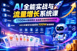 AI全能实战与流量增长系统课，1700种AI落地用法，全品类文档内容自动生成，GEO关键词与流量增长100W变现教程-16888副业资讯