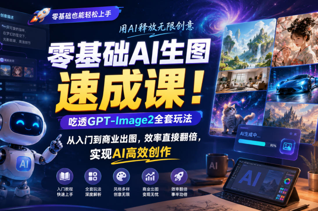 零基础AI生图速成课！吃透GPT-Image2全套玩法，从入门到商业出图，效率直接翻倍，实现AI高效创作-16888副业资讯