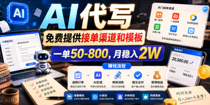 AI代写，免费提供接单渠道和模板，一单50-800，月稳入2W【揭秘】-16888副业资讯