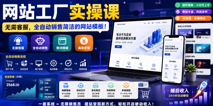 网站工厂实操课，无需客服，网站模板自动赚钱！【原创双语字幕】-16888副业资讯