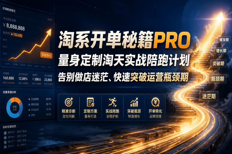 淘系开单秘籍PRO，量身定制淘天实战陪跑计划，告别做店迷茫、快速突破运营瓶颈期（2026年6月22日）-16888副业资讯