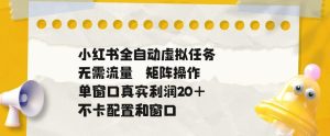 小红书全自动虚拟任务，矩阵操作无需流量，单窗口20+真实收益，不卡配置和窗口【揭秘】-16888副业资讯