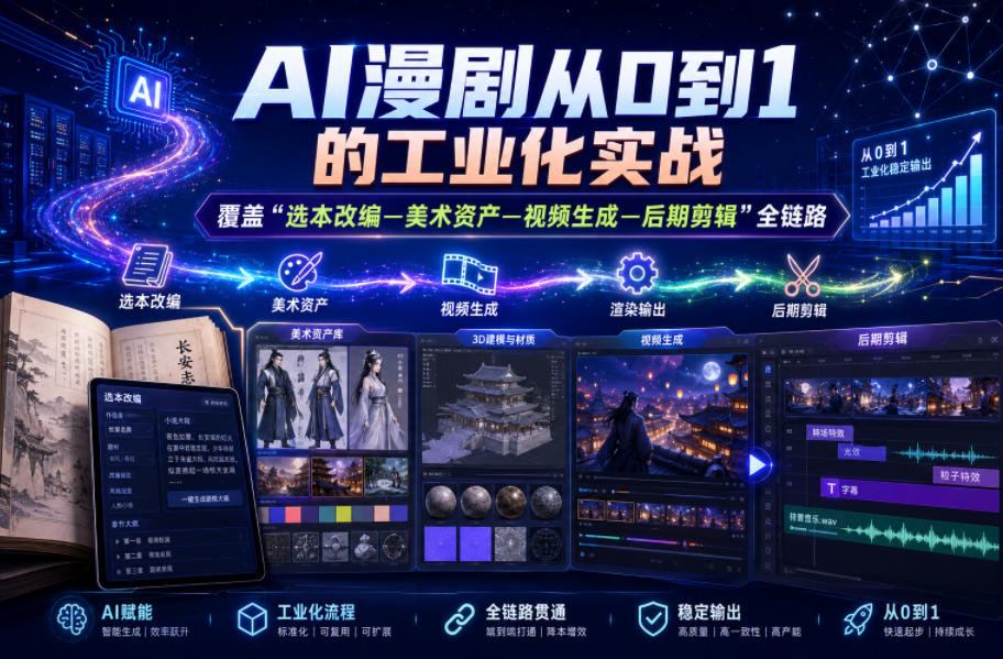 AI漫剧从0到1的工业化实战，覆盖“选本改编—美术资产—视频生成—后期剪辑”全链路（更新6月）-16888副业资讯