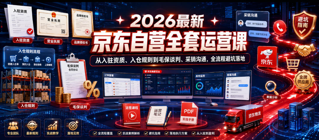 2026最新京东自营全套运营课，从入驻资质、入仓规则到毛保谈判、采销沟通，全流程避坑落地-16888副业资讯