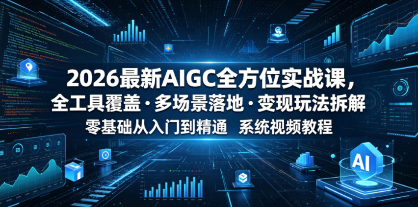 2026最新AIGC全方位实战课，全工具覆盖・多场景落地・变现玩法拆解，零基础从入门到精通系统视频教程-16888副业资讯