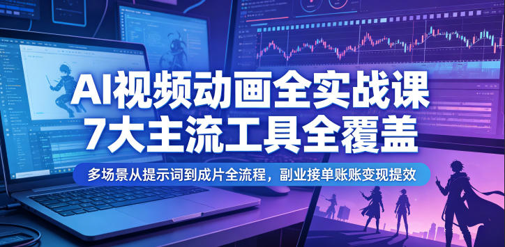 AI视频动画全实战课，7大主流工具全覆盖，多场景从提示词到成片全流程，副业接单账号变现提效-16888副业资讯