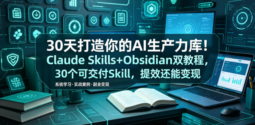30天打造你的AI生产力库！Claude Skills+Obsidian 双教程，30 个可交付 Skill，提效还能变现-16888副业资讯