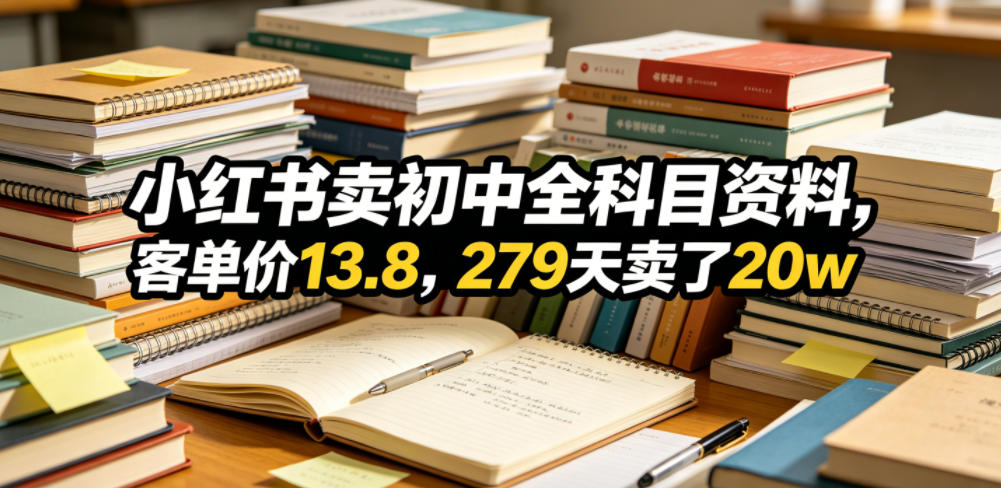 小红书卖初中全科目资料，客单价13.8，279天卖了20w-16888副业资讯