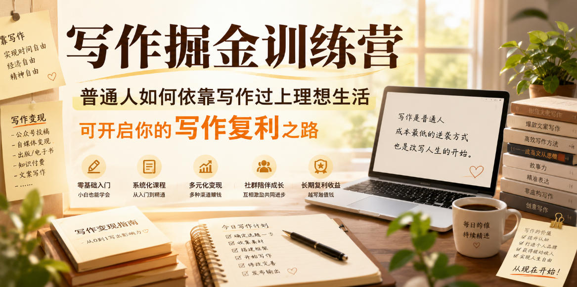 写作掘金训练营，普通人如何依靠写作过上理想生活，可开启你的写作复利之路（更新6月）-16888副业资讯