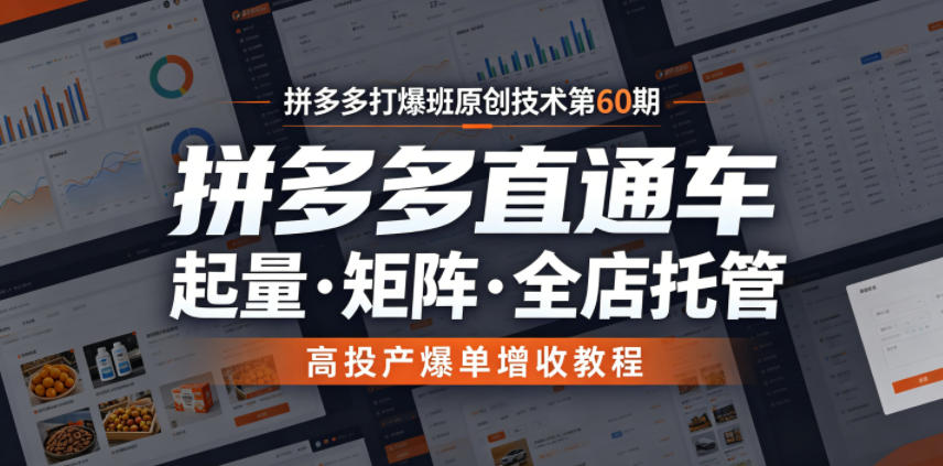 拼多多打爆班原创技术第60期，拼多多直通车，起量・矩阵・全店托管，高投产爆单增收教程-16888副业资讯