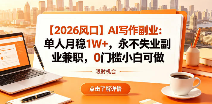 【2026风口】AI写作副业：单人月稳1W+，永不失业副业兼职，0门槛小白可做【揭秘】-16888副业资讯