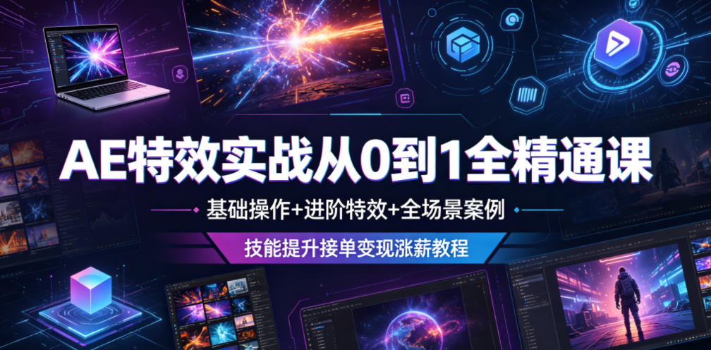 AE特效实战从0到1全精通课，基础操作+进阶特效+全场景案例，技能提升接单变现涨薪教程-16888副业资讯