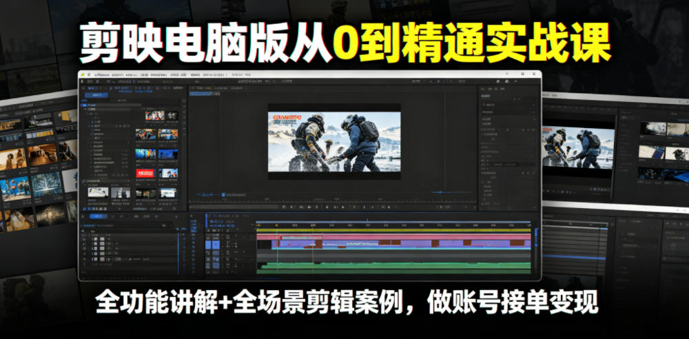 剪映电脑版从0到精通实战课，全功能讲解+全场景剪辑案例，做账号接单变现-16888副业资讯