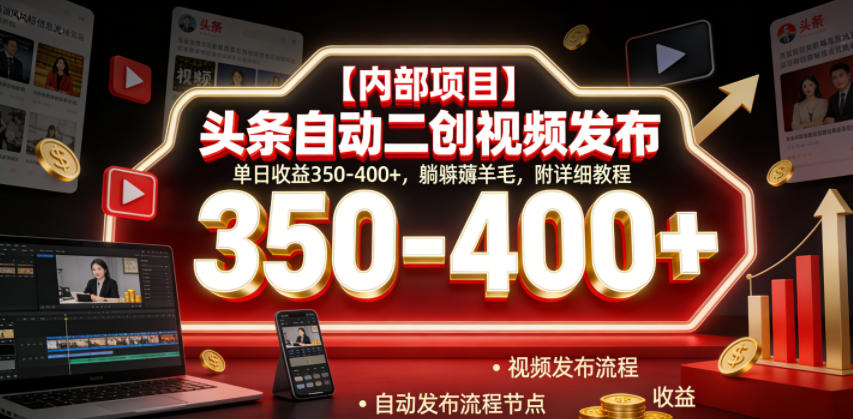 【内部项目】头条自动二创视频发布，单日收益350-400+，躺賺薅羊毛，附详细教程【揭秘】-16888副业资讯