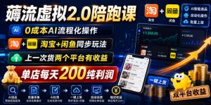 薅流虚拟2.0陪跑课，0成本AI流程化操作，淘宝+闲鱼同步玩法，上一次货两个平台有收益，单店每天200纯利润-16888副业资讯