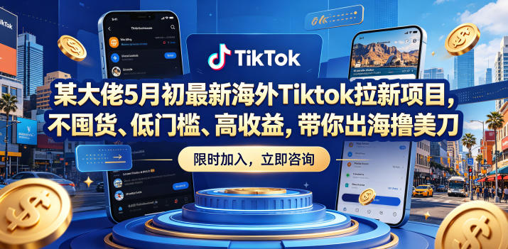 某大佬5月初最新海外Tiktok拉新项目，不囤货、低门槛、高收益，带你出海撸美刀