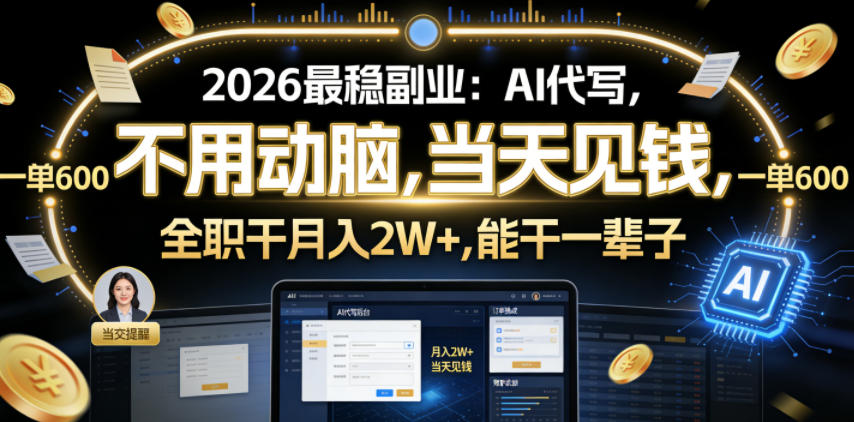 2026最稳副业：AI代写，不用动脑，当天见钱，一单600，全职干月入2W+，能干一辈子【揭秘】-16888副业资讯