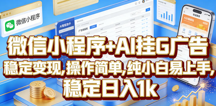 微信小程序+AI挂G广告，稳定变现，操作简单，纯小白易上手，稳定日入1k【揭秘】-16888副业资讯
