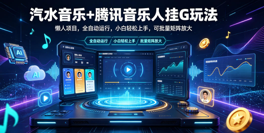 汽水音乐+腾讯音乐人挂G玩法，懒人项目，全自动运行，小白轻松上手，可批量矩阵放大【揭秘】-16888副业资讯