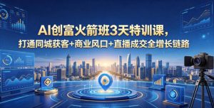 AI创富火箭班3天特训课,打通同城获客+商业风口+直播成交全增长链路,2026年4月新课-16888副业资讯