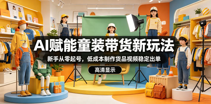 AI赋能童装带货新玩法，新手从零起号，低成本制作货品视频稳定出单-16888副业资讯