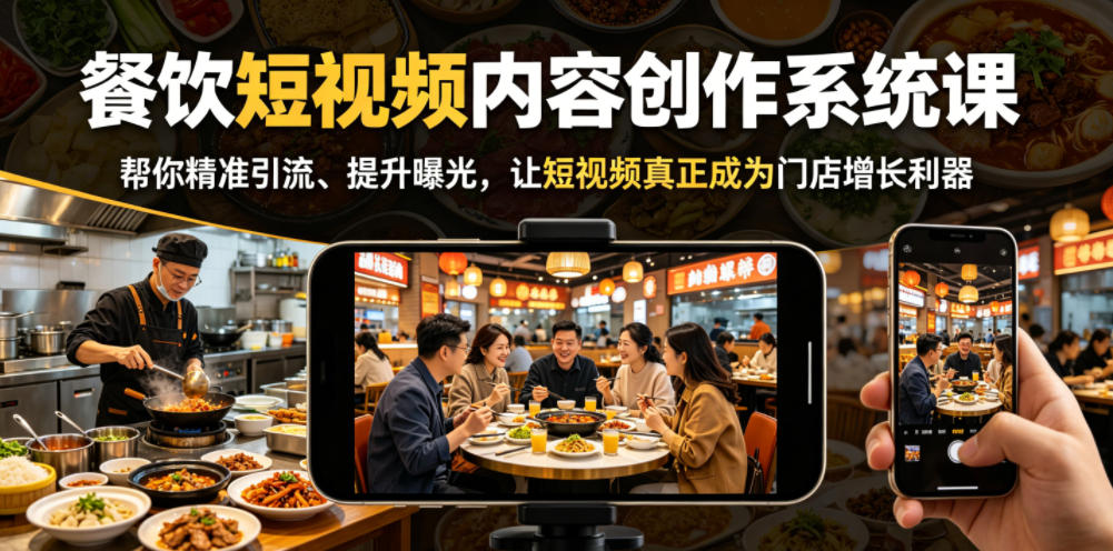 餐饮短视频内容创作系统课，帮你精准引流、提升曝光，让短视频真正成为门店增长利器-16888副业资讯