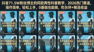 抖音71.5W粉丝博主的同款两性科普教学，2026热门赛道，操作简单，轻松上手，0基础也能做，吃伙伴+精选收益-16888副业资讯