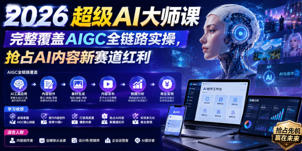 2026超级AI大师课，完整覆盖AIGC全链路实操，抢占AI内容新赛道红利-16888副业资讯