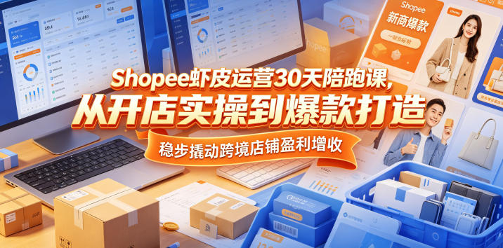 Shopee虾皮运营30天陪跑课，从开店实操到爆款打造，稳步撬动跨境店铺盈利增收-16888副业资讯