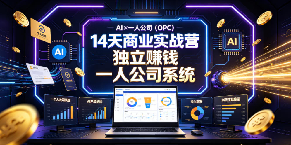 AI×一人公司（OPC）14天商业实战营，用AI帮你搭建一个属于你自己的、能独立賺钱的一人公司系统-16888副业资讯