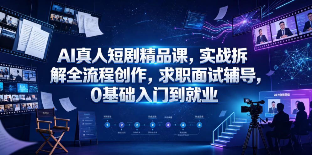AI真人短剧精品课，实战拆解全流程创作，求职面试辅导，0基础入门到就业-16888副业资讯