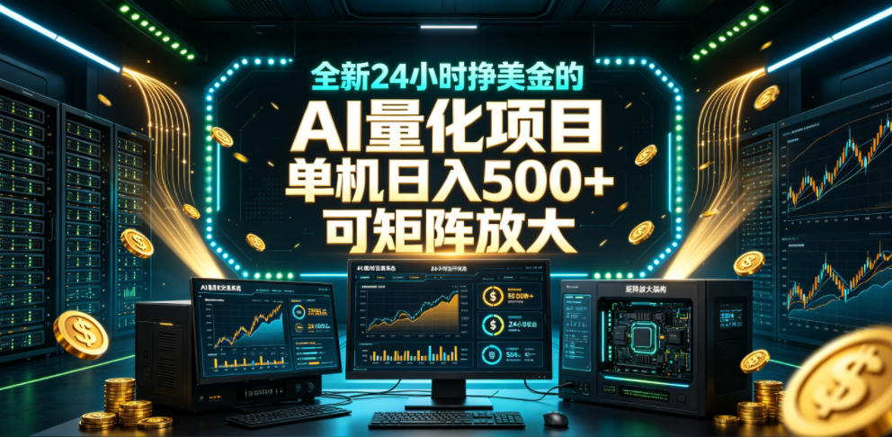 全新24小时挣美金的AI量化项目，单机日入500+，每天见收益，可矩阵放大【揭秘】-16888副业资讯