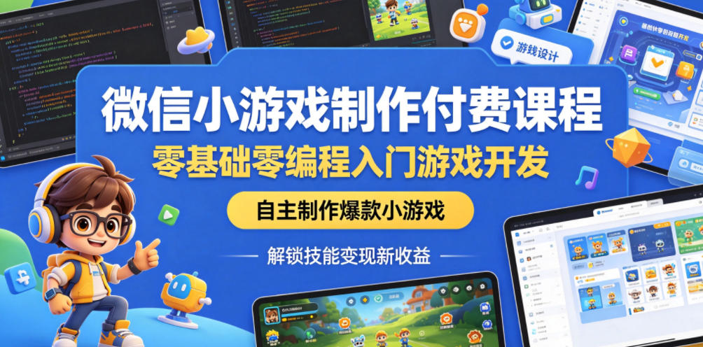 微信小游戏制作付费课程，零基础零编程入门游戏开发，自主制作爆款小游戏，解锁技能变现新收益-16888副业资讯