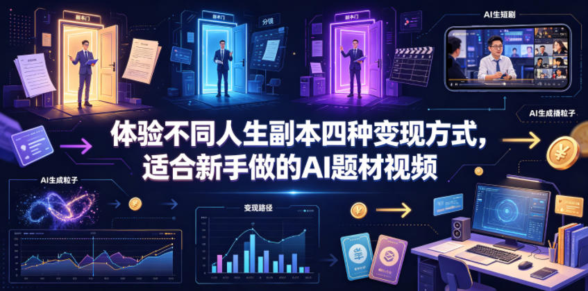 体验不同人生副本四种变现方式，适合新手做的AI题材视频-16888副业资讯