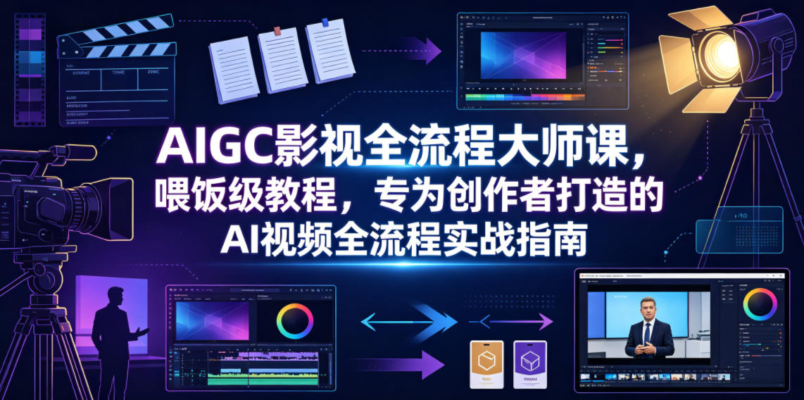 AIGC影视全流程大师课，喂饭级教程，专为创作者打造的AI视频全流程实战指南-16888副业资讯
