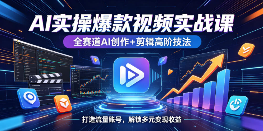AI实操爆款视频实战课，全赛道AI创作+剪辑高阶技法，打造流量账号，解锁多元变现收益-16888副业资讯