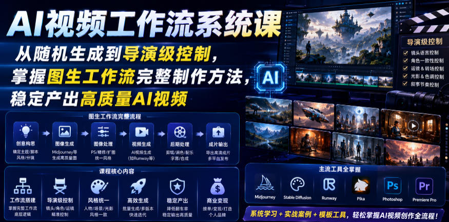 AI视频工作流系统课，从随机生成到导演级控制，掌握图生工作流完整制作方法，稳定产出高质量AI视频-16888副业资讯