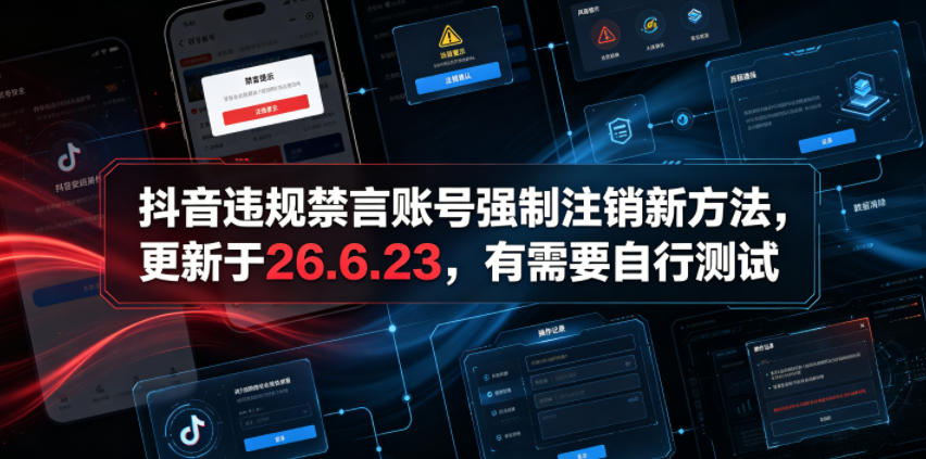 抖音违规禁言账号强制注销新方法，更新于26.6.23，有需要自行测试-16888副业资讯