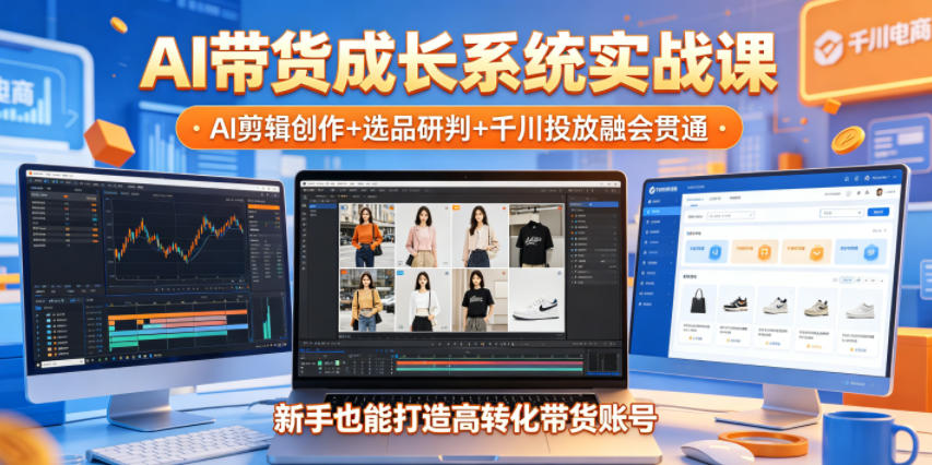 AI带货成长系统实战课，AI剪辑创作+选品研判+千川投放融会贯通，新手也能打造高转化带货账号（更新2026年）-16888副业资讯