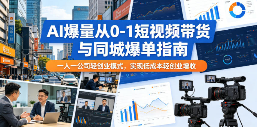 AI爆量从0-1短视频带货与同城爆单指南，一人一公司轻创业模式，实现低成本轻创业增收-16888副业资讯