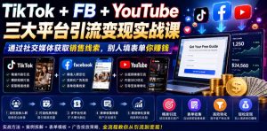 TikTok+FB+YouTube三大平台引流变现实战课，通过社交媒体获取销售线索，别人填表单你賺钱【原创双语字幕】-16888副业资讯