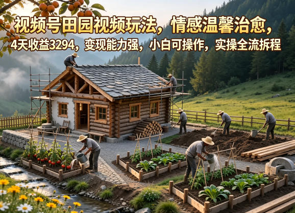 视频号田园视频玩法，情感温馨治愈，4天收益3294，变现能力强，小白可操作，实操全流程拆解-16888副业资讯