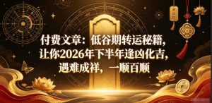 付费文章：低谷期转运秘籍，让你2026年下半年逢凶化吉，遇难成祥，一顺百顺-16888副业资讯