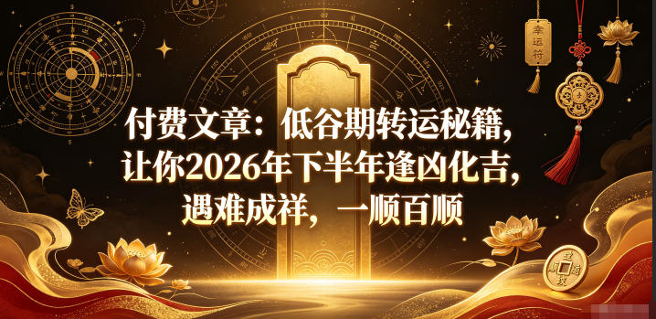付费文章：低谷期转运秘籍，让你2026年下半年逢凶化吉，遇难成祥，一顺百顺-16888副业资讯