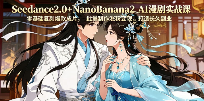 Seedance2.0+NanoBanana2 AI漫剧实战课,零基础复刻爆款成片涨粉变现,打造长久副业收益