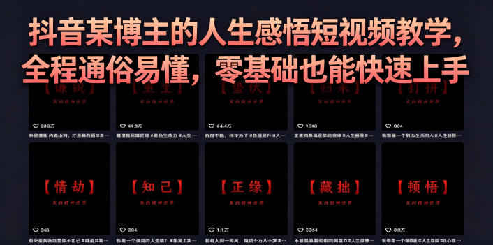 抖音某博主的灰太狼人生感悟短视频教学，全程通俗易懂，零基础也能快速上手-16888副业资讯