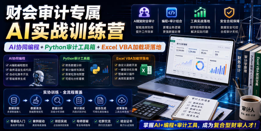 财会审计专属AI实战训练营｜AI协同编程+Python审计工具箱+Excel VBA加载项落地-16888副业资讯